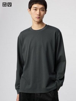 UNIQLO U - хлопковая кофта AIRism с круглым вырезом - 08 DARKGRAY