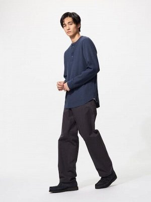 UNIQLO - вафельная кофта унисекс с пуговицами на вырезе - 65 BLUE