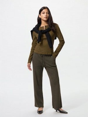 UNIQLO - женские трикотажные брюки в рубчик со шнурком - 35 BROWN