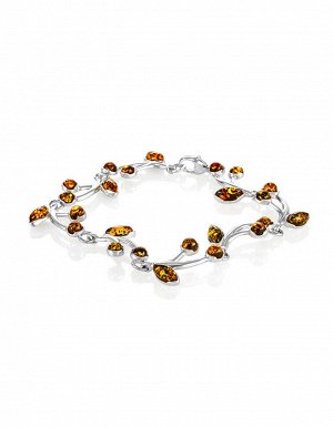 Изящный браслет с янтарём зелёного цвета «Флора»