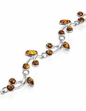 Изящный браслет с янтарём зелёного цвета «Флора»