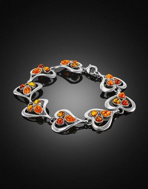 Красивый изящный браслет с янтарём разных оттенков «Липка»