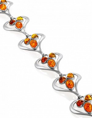 Красивый изящный браслет с янтарём разных оттенков «Липка»