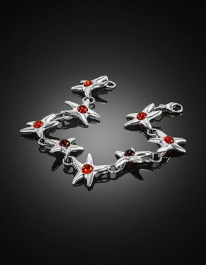 Оригинальный браслет «Морская звезда» с янтарными вставками