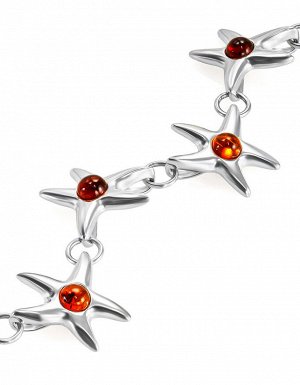 Оригинальный браслет «Морская звезда» с янтарными вставками