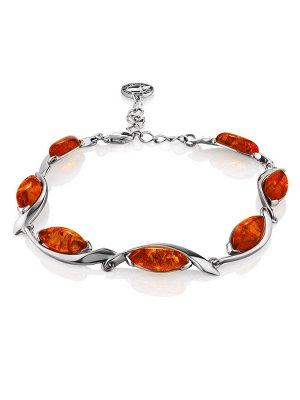 Стильный браслет с натуральным янтарём коньячного цвета «Лиана»