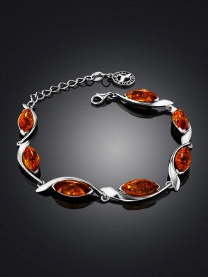 Стильный браслет с натуральным янтарём коньячного цвета «Лиана»