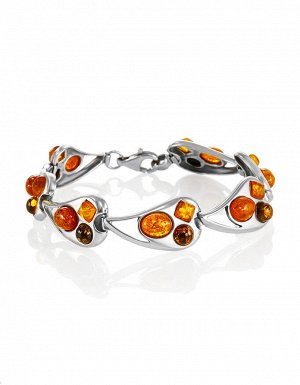 Эффектный объёмный браслет «Липка» с янтарём разных оттенков