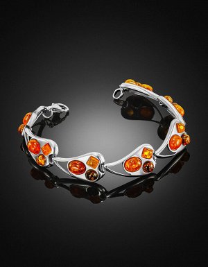 Эффектный объёмный браслет «Липка» с янтарём разных оттенков