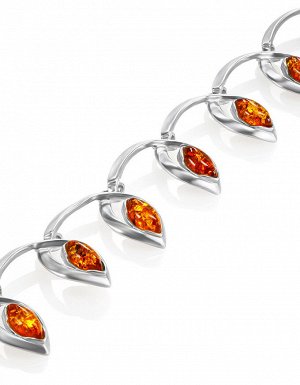 Изящный ажурный браслет «Акация» с коньячным янтарём