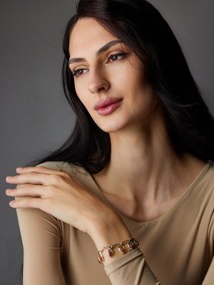 Изящный ажурный браслет «Акация» с коньячным янтарём