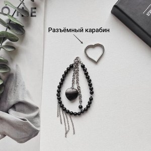 Брелок на сумку из черного агата в фурнитуре из стали