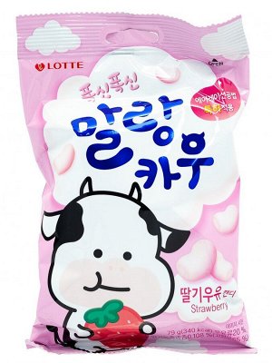 Конфета жевательная LotteKorea MALANG COW STRAWBERRY молочная со вкусом клубники, м/у 79г