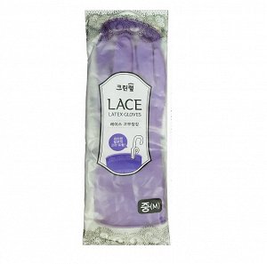 Перчатки из натурального латекса "LACE LATEX GLOVES" с внутренним покрытием (укороченные, с крючками для сушки), фиолетовые