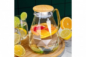 "Crystal Clear: Кувшин 1,8 л с Деревянной Крышкой и Металлическим Фильтром"