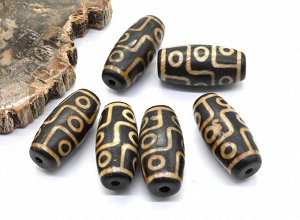 Бусины Дзи "Девять глаз" из агата бочонок 15*30мм, цвет черный, 1 бусина