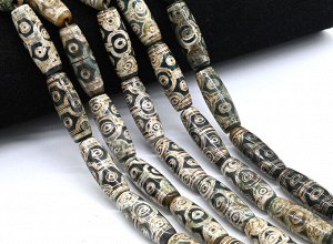 Бусины Дзи "Десять глаз" из агата бочонок 10*30мм цвет зеленый, 29см, 10 бусин