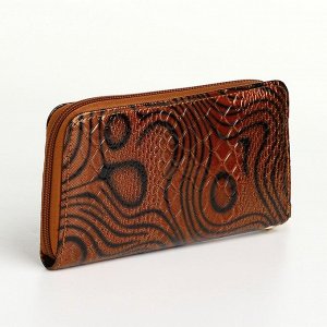 Кошелёк женский на молнии с ремешком, 19x2.5x9.5 см, с абстрактным принтом, коричневый