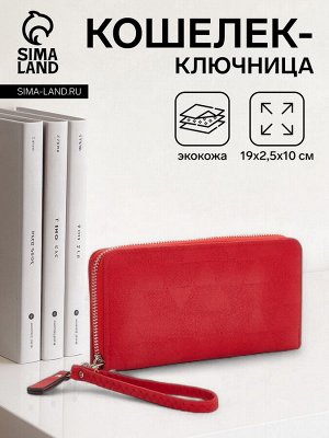 Кошелёк женский на молнии с ремешком, цвет красный
