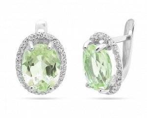 Серьги из серебра празиолит кварц, СПН02308
