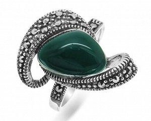 Кольцо из серебра зеленый агат, марказит, SL-AGA82