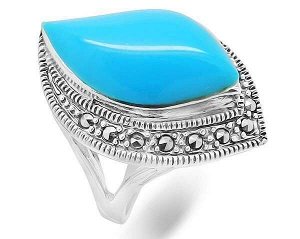 Кольцо из серебра бирюза пресс., марказит, SL-AGA43