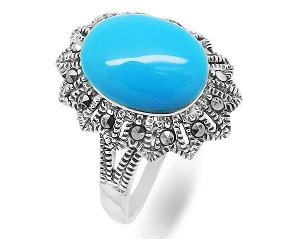 Кольцо из серебра бирюза пресс., марказит, SL-AGA64