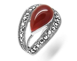 Кольцо из серебра агат, марказит, SL-AGA30