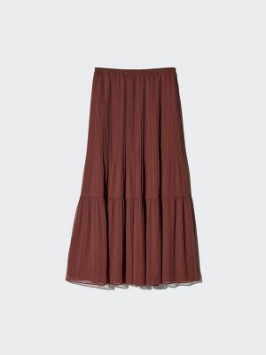 UNIQLO - однотонная шифоновая юбка с оборками, увеличенная длина - 09 BLACK