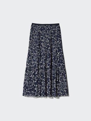 UNIQLO - шифоновая юбка с оборками, увеличенная длина -  69 NAVY
