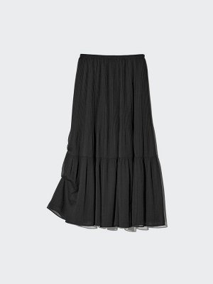 UNIQLO - однотонная шифоновая юбка с оборками, увеличенная длина - 09 BLACK