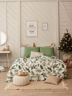 Постельное белье новогоднее "Этель" 1.5 сп Еловые ветви 143*215 см, 150*214 см, 70*70 см - 2 штуки
