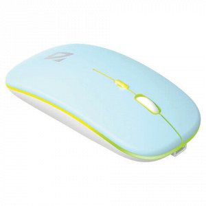 Мышь беспроводная DEFENDER Coda MB-261, 2.4 ГГц + BT, радужная подсветка, 3 кнопки + 1 колесо, 300 мАч, голубая, 52263