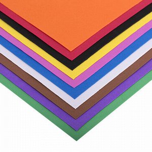 Пористая резина/фоамиран А4, 1 мм, НАБОР, 10 листов, 10 цветов, яркие цвета, ОСТРОВ СОКРОВИЩ, 661696