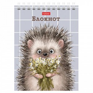 Блокнот МАЛЫЙ ФОРМАТ А6, 40 л., гребень, картон, клетка, HATBER, "Хорошо быть ёжиком", 080472, 40Б6В1гр