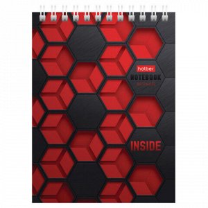 Блокнот МАЛЫЙ ФОРМАТ А6, 40 л., гребень, картон, клетка, HATBER, "INSIDE", 080475, 40Б6В1гр