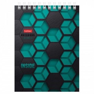 Блокнот МАЛЫЙ ФОРМАТ А6, 40 л., гребень, картон, клетка, HATBER, "INSIDE", 080475, 40Б6В1гр