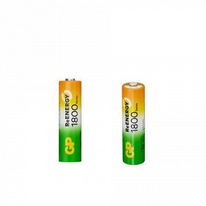 Батарейки аккумуляторные GP ReEnergy Ni-Mh пальчиковые КОМПЛЕКТ 2 шт., AA (HR6), 1800 mAh, 180AAHCRGY, 180AAHCRGY-2CRC