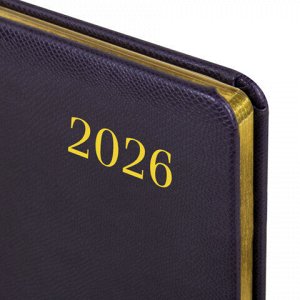 Еженедельник датированный 2026, А5, 145х215 мм, BRAUBERG "Iguana", под кожу, темно-фиолетовый, 117172
