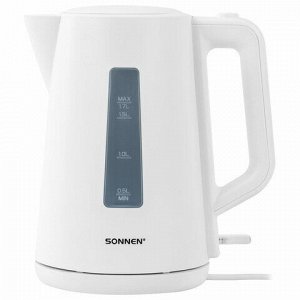 Чайник электрический SONNEN KT-1303, 1,7 л, 2200 Вт, пластик, белый, 456374