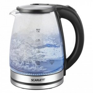Чайник SCARLETT SC-EK27G103, 1,8 л, 1800 Вт, закрытый нагревательный элемент, стекло, черный