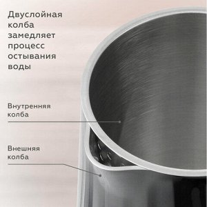 Чайник электрический с двойными стенками BQ (БИ-КЬЮ) KT1801SW, 1,7 л, 2200 Вт, ТЕРМОРЕГУЛЯТОР, черный, 86198284