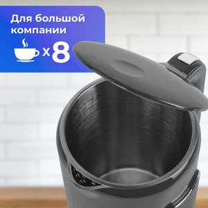 Чайник с терморегулятором и дисплеем, ДВОЙНЫЕ СТЕНКИ, SONNEN KT-8723G, 1,7 л, 2200 Вт, серый, 454690