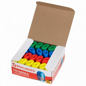 Точилка BRAUBERG "Diamond", с контейнером, овальная, в дисплее, ассорти, 222491