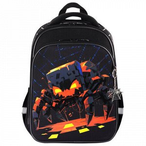 Ранец BRAUBERG QUADRO, 3 отделения, с брелком, Fire spider, 37х28х18 см, 273106