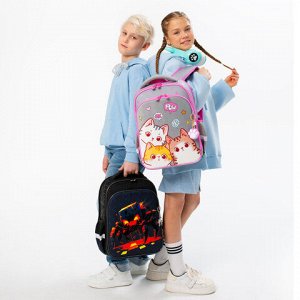 Ранец BRAUBERG QUADRO, 3 отделения, с брелком, Hi there, велюровая панель, 37х28х18 см, 273105