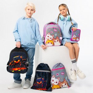 Ранец BRAUBERG QUADRO, 3 отделения, с брелком, Hi there, велюровая панель, 37х28х18 см, 273105