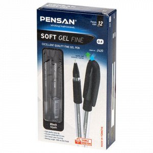 Ручка гелевая с грипом PENSAN "Soft Gel Fine", ЧЕРНАЯ, игольчатый узел 0,5 мм, линия 0,4 мм, 2420/12