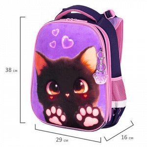 Ранец BRAUBERG PREMIUM, 2 отделения, с брелоком, "Paw prints", велюровая панель, 38х29х16 см, 273098