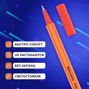 Ручки капиллярные (линеры) 6 ЦВЕТОВ, BRAUBERG "FINE 040", шестигранные, линия 0,4 мм, 144141